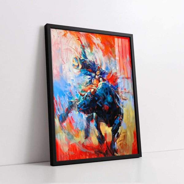Rodeo Rider on a Galloping Bull Digital Painting (Single Panel) Abstract Wall Art