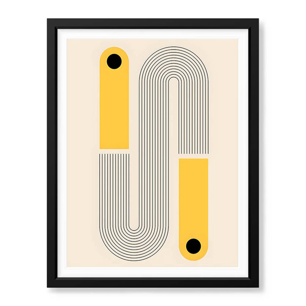 Black Line Art With Golden Moon Over Beige Background | Abstract Office Artwork #00256 - Prime Décor