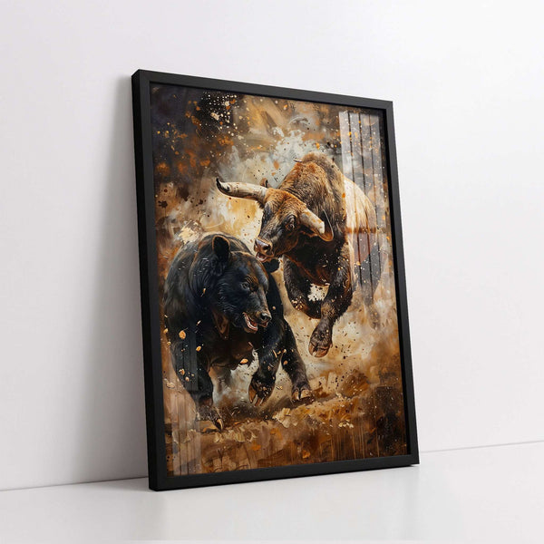 Bull & Bear Confrontation (Single Panel) Digital Painting Wall Art