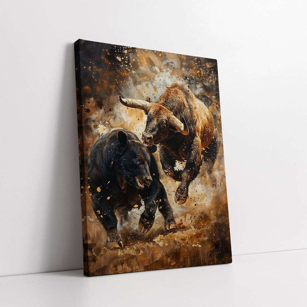 Bull & Bear Confrontation (Single Panel) Digital Painting Wall Art