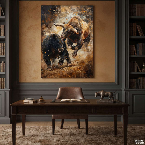 Bull & Bear Confrontation (Single Panel) Digital Painting Wall Art