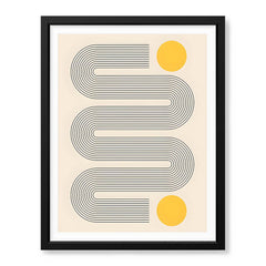 Black Line Art With Golden Moon Over Beige Background | Abstract Office Artwork #00257 - Prime Décor