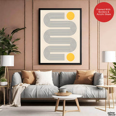 Black Line Art With Golden Moon Over Beige Background | Abstract Office Artwork #00257 - Prime Décor