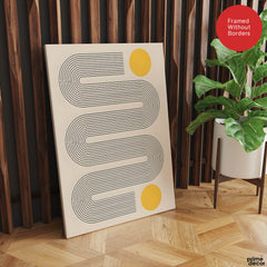 Black Line Art With Golden Moon Over Beige Background | Abstract Office Artwork #00257 - Prime Décor