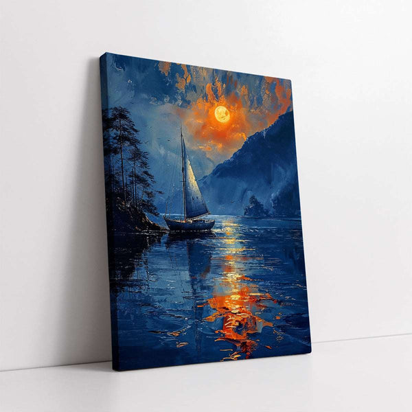 Sailing on a Moonlit Lake Knife Work Style (Single Panel) Digital Painting Wall Art