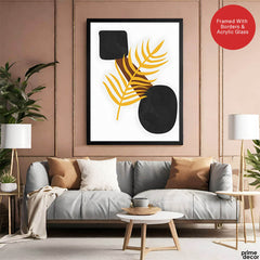 Black & Gold Tropical Leaves Over White Background | Abstract Floral Artwork #00258 - Prime Décor