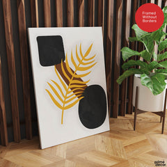 Black & Gold Tropical Leaves Over White Background | Abstract Floral Artwork #00258 - Prime Décor