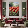 Textured Red Tulips In A Poppy Field (Single Panel) Digital Painting Wall Art
