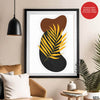 Black & Gold Tropical Leaves Over White Background | Abstract Floral Artwork #00259