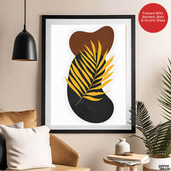 Black & Gold Tropical Leaves Over White Background | Abstract Floral Artwork #00259 - Prime Décor