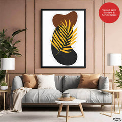 Black & Gold Tropical Leaves Over White Background | Abstract Floral Artwork #00259 - Prime Décor