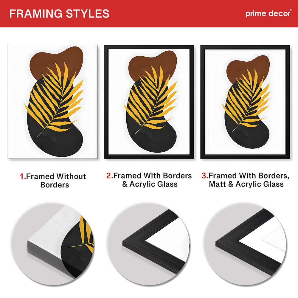 Black & Gold Tropical Leaves Over White Background | Abstract Floral Artwork #00259 - Prime Décor