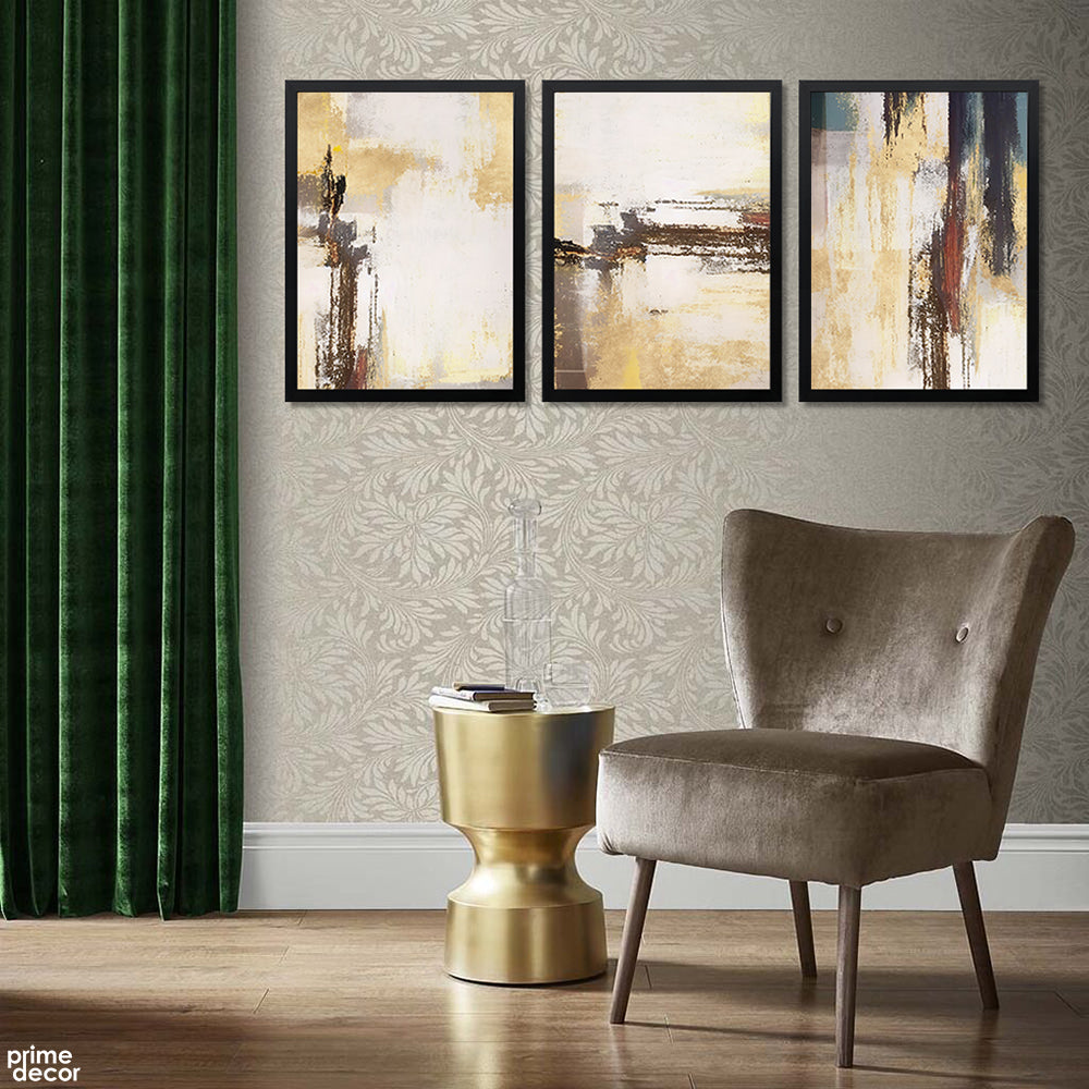 Pearl & Thunder Abstract Paint Brush Strokes (3 Panel) Abstract Wall Art - Prime Décor