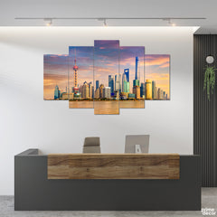Shanghai Skyline With Scenic Sky (5 Panel) Travel Wall Art - Prime Décor