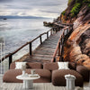 Wooden Deck on A Mountainous Lake | Nature Wallpaper Mural