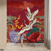 Classic Chinese Cranes & Vases With Vibrant Red Background | Nordic Wallpaper Mural