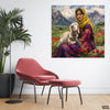 Beautiful Artwork of Turkish Women With Lamb (Single Panel) Nature Square Wall Art