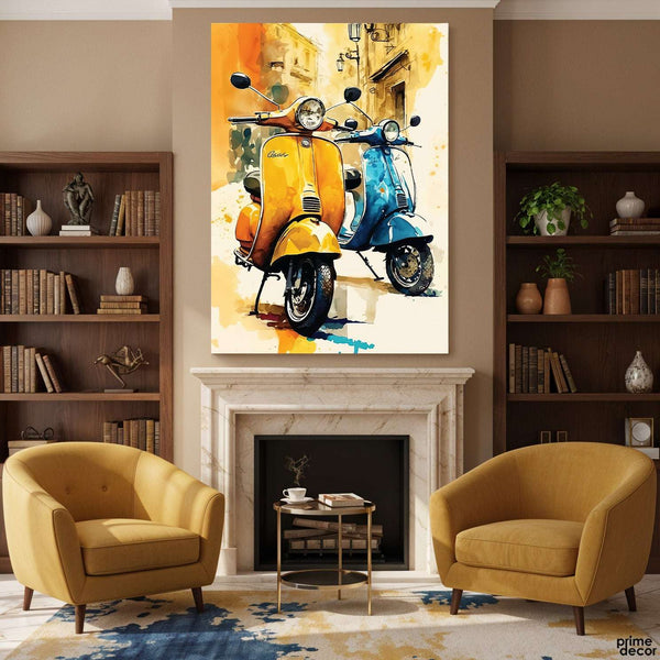 Two Vintage Scooters in Italy (Single Panel) Digital Painting Wall Art