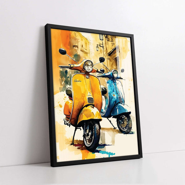 Two Vintage Scooters in Italy (Single Panel) Digital Painting Wall Art