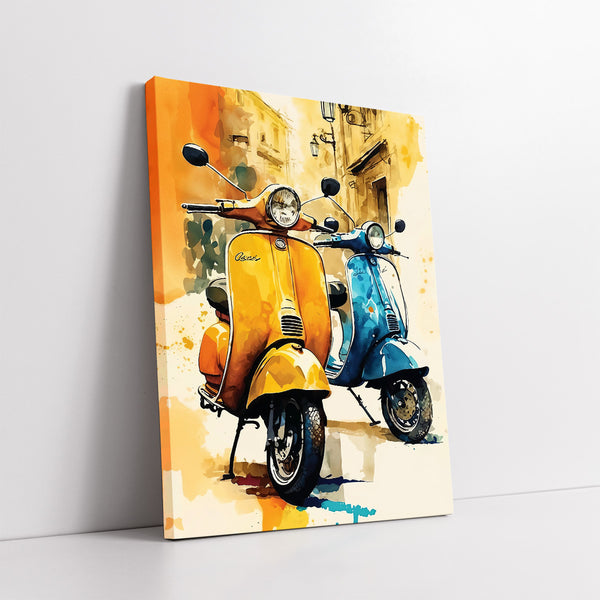 Two Vintage Scooters in Italy (Single Panel) Digital Painting Wall Art