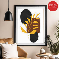 Black & Gold Tropical Leaves Over White Background | Abstract Floral Artwork #00260 - Prime Décor