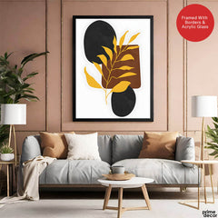 Black & Gold Tropical Leaves Over White Background | Abstract Floral Artwork #00260 - Prime Décor