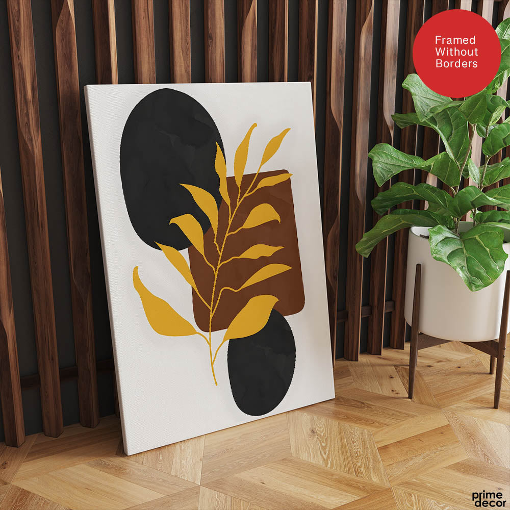 Black & Gold Tropical Leaves Over White Background | Abstract Floral Artwork #00260 - Prime Décor