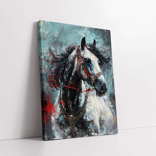 Majestic White Horse with Red Bridle (Single Panel) Digital Painting Wall Art