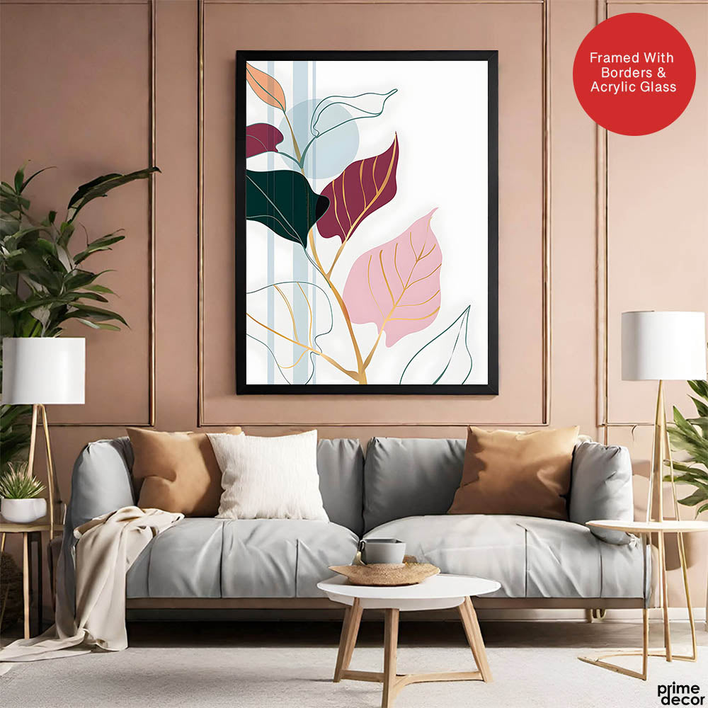 Colorful Abstract Tropical Leaves Over White Background | Abstract Floral Artwork #00262 - Prime Décor