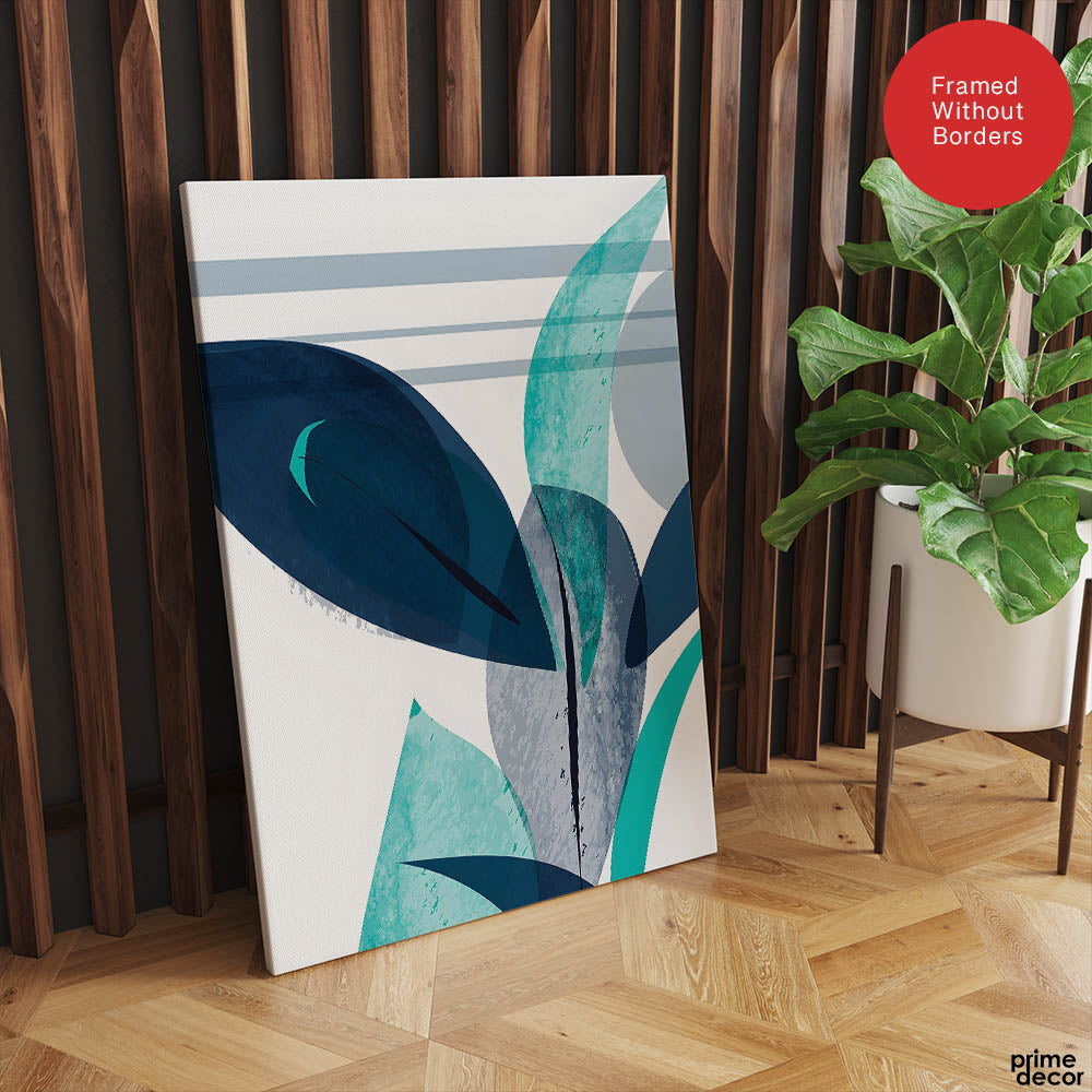 Blue & Green Colorful Abstract Tropical Leaves Over White Background | Abstract Floral Artwork #00264 - Prime Décor