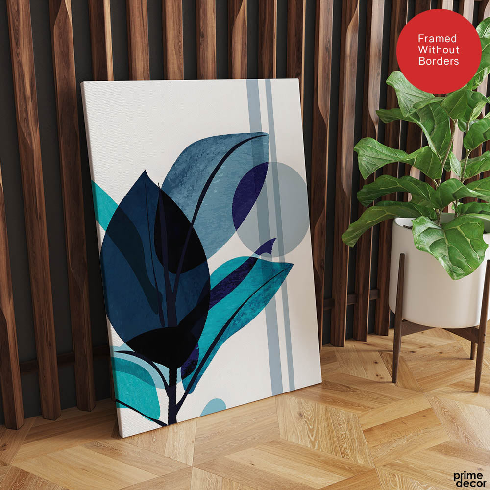 Blue & Green Colorful Abstract Tropical Leaves Over White Background | Abstract Floral Artwork #00265 - Prime Décor