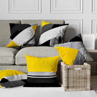 Symmetry Series - Black & Yellow (Set of 5) | Abstract Cushion #266 - Prime Décor
