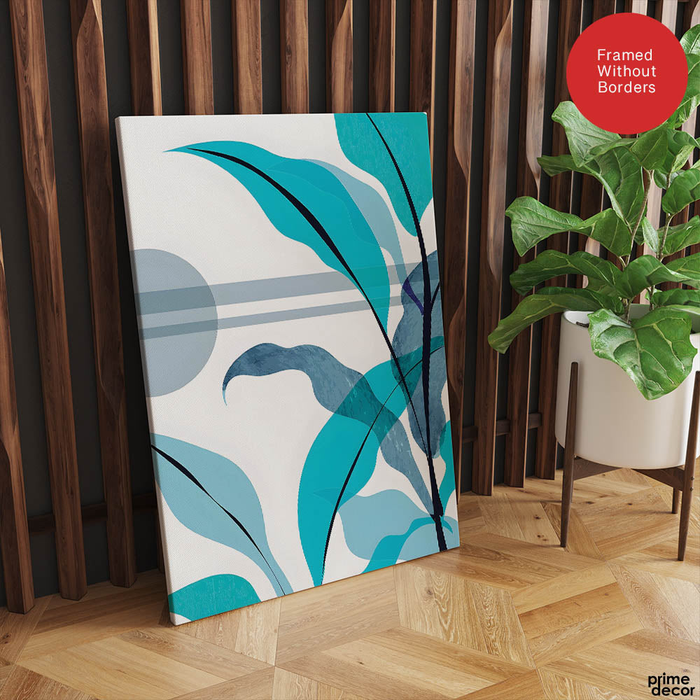 Blue & Green Colorful Abstract Tropical Leaves Over White Background | Abstract Floral Artwork #00266 - Prime Décor