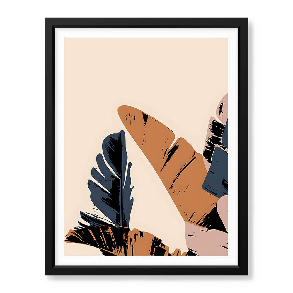 Blue & Brown Abstract Tropical Leaves Over White Background | Abstract Floral Artwork #00267 - Prime Décor