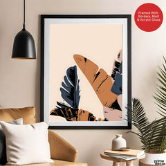 Blue & Brown Abstract Tropical Leaves Over White Background | Abstract Floral Artwork #00267 - Prime Décor