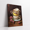 Vintage Stacked Teacups with Pink Roses (Single Panel) Digital Painting Wall Art