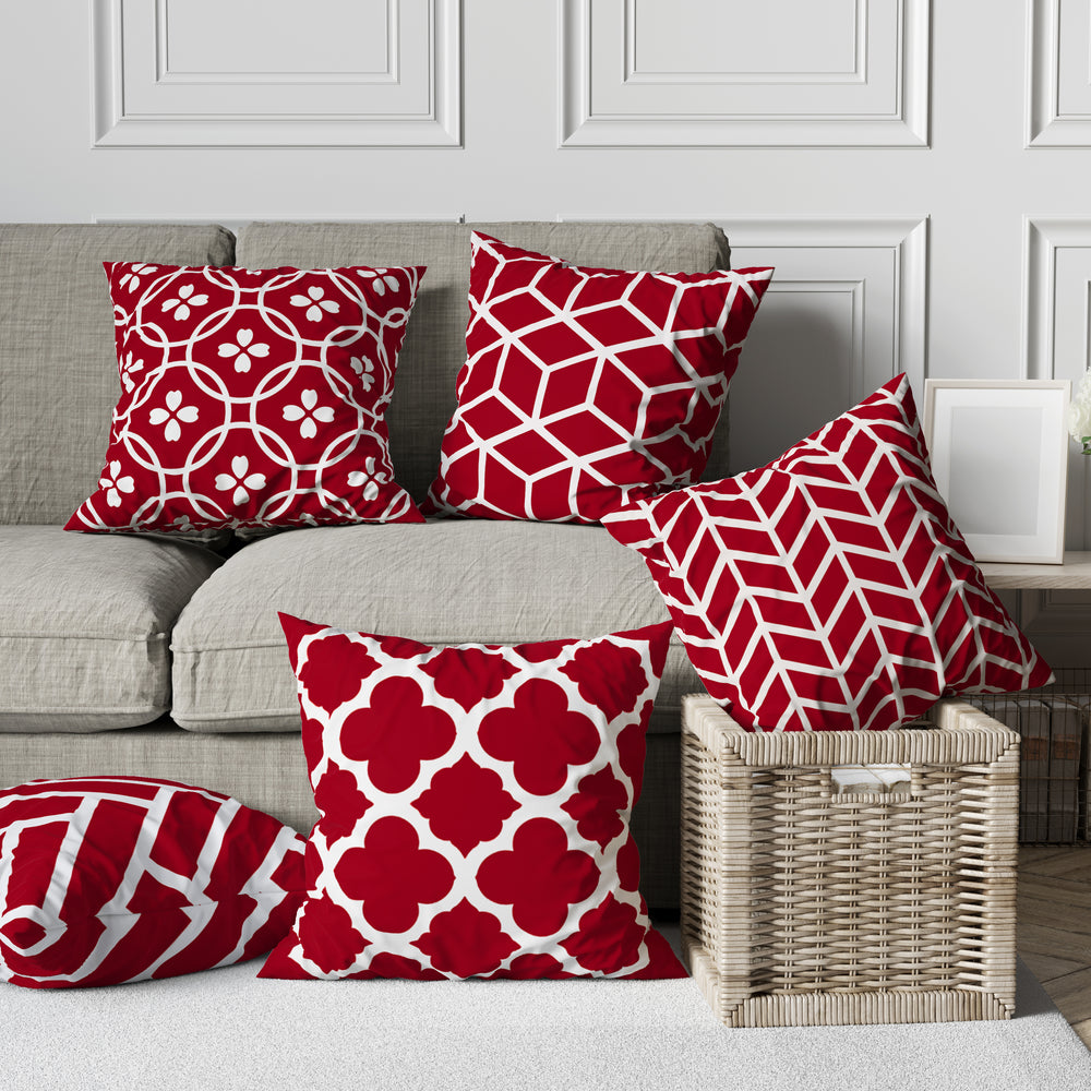Symmetry Series - Red (Set of 5) | Abstract Cushion #269 - Prime Décor