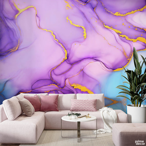 Blush Purple & Corel Blue Abstract Fluid | Abstract Wallpaper Mural