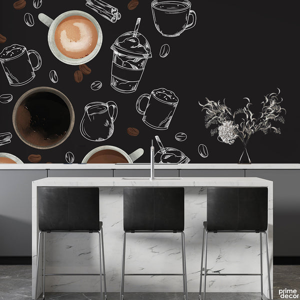 Abstract Black & White Coffee Artwork | Cafe Wallpaper Mural