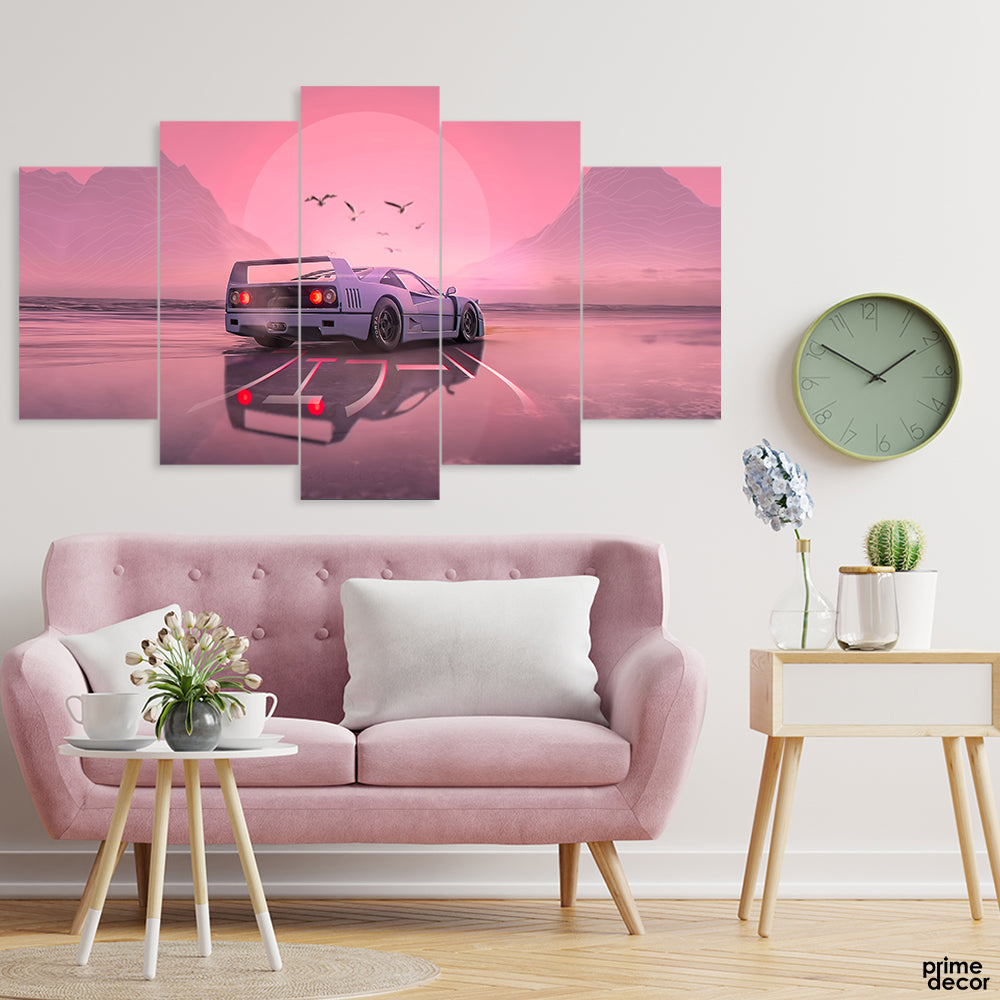 Toyota Supra With Beautiful Sunset View (5 Panel) Car Wall Art - Prime Décor