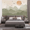 Abstract Beautiful Mountains View With Flying Birds | Landscape Wallpaper Mural