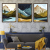 Abstract Day & Night View Of Mountains Artwork (3 Panel) Nature Wall Art