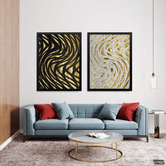 Luxurious Black, Silver, and Gold Swirl Diptych (2 Panel) Abstract Wall Art