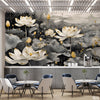Closeup Lotus Flowers In Chinese Ink Wash | Floral Wallpaper Mural