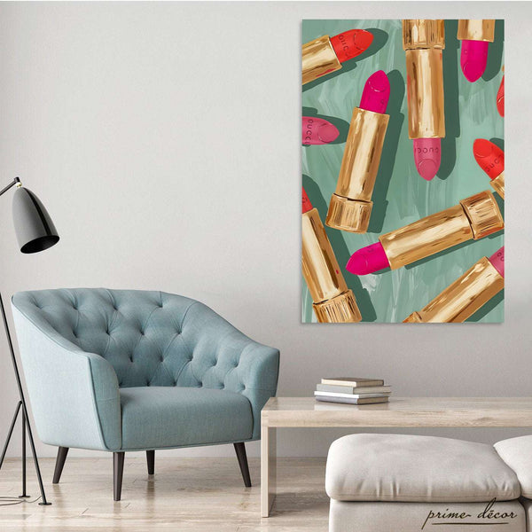Gucci Lipstick Artwork Over Green Background (Single Panel) | Fashion Wall Art