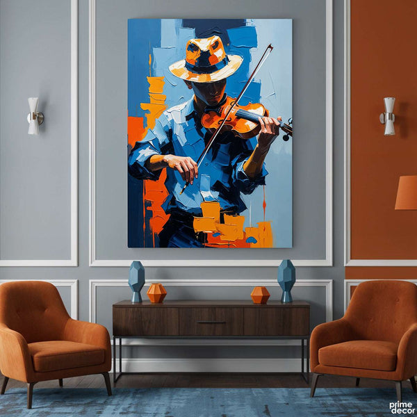 The Orange Melody With Violin Knife Work Style (Single Panel) Digital Painting Wall Art