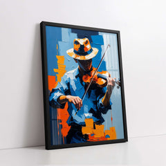 The Orange Melody With Violin Knife Work Style (Single Panel) Digital Painting Wall Art