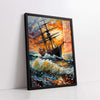 Sailing Ship on a Stormy Sea with Orange Sky (Single Panel) Digital Painting Wall Art