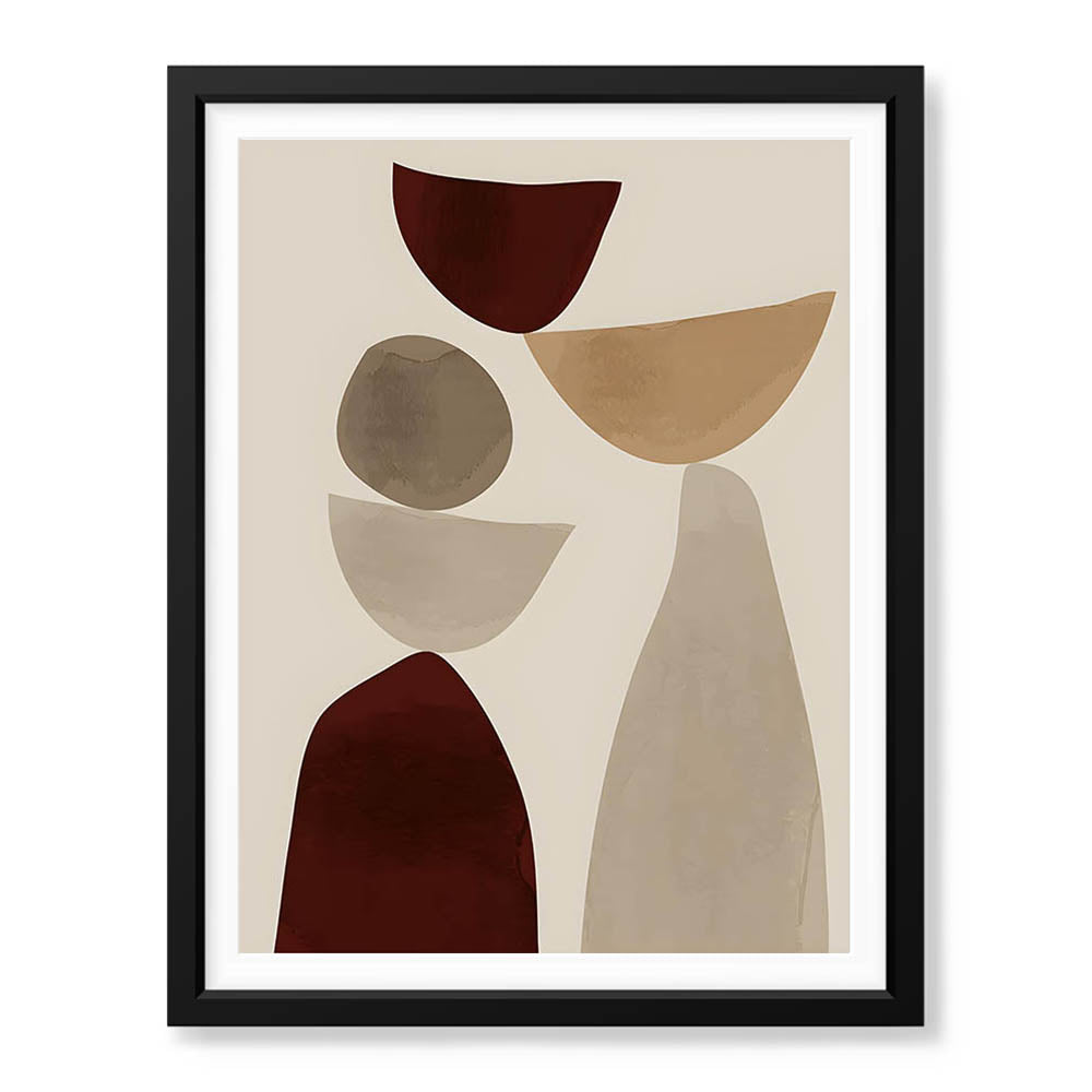 Red & Brown Geometric Shape Design Over Beige Background | Abstract Office Artwork #00271 - Prime Décor