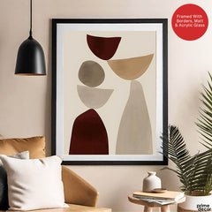 Red & Brown Geometric Shape Design Over Beige Background | Abstract Office Artwork #00271 - Prime Décor